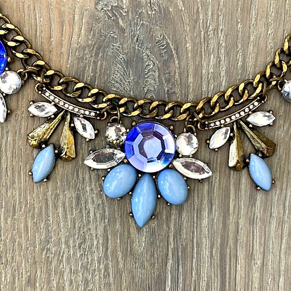 Aldo Turquoise Blue Enamel and Crystal Statement Necklace-20” Total Length - Picture 4 of 9